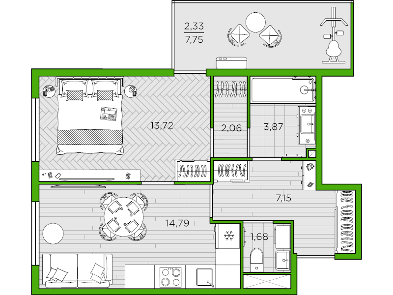 1-комнатная квартира (46м2) на продажу по адресу Суздальское ш.— фото 1 из 4