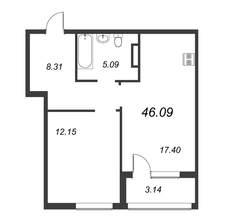 2-комнатная квартира (46м2) на продажу по адресу Двинская ул.— фото 1 из 4