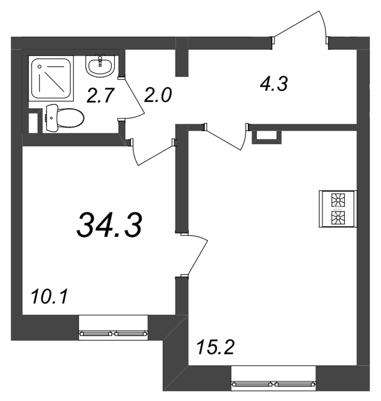 1-комнатная квартира (34м2) на продажу по адресу Октябрьская наб.— фото 1 из 4
