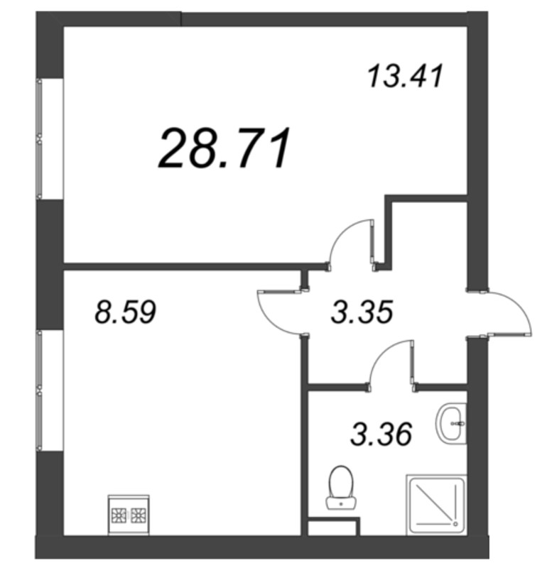 1-комнатная квартира (29м2) на продажу по адресу Пулковское ш.— фото 1 из 4
