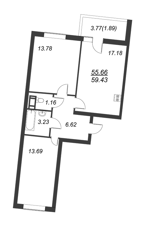 3-комнатная квартира (56м2) на продажу по адресу Пулковское ш.— фото 1 из 4