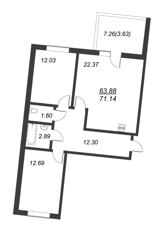 3-комнатная квартира (64м2) на продажу по адресу Пулковское ш.— фото 1 из 4