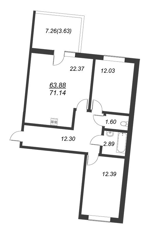 3-комнатная квартира (64м2) на продажу по адресу Пулковское ш.— фото 1 из 4