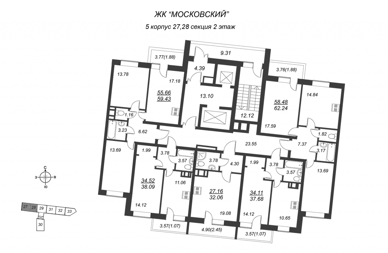 3-комнатная квартира (56м2) на продажу по адресу Пулковское ш.— фото 2 из 4