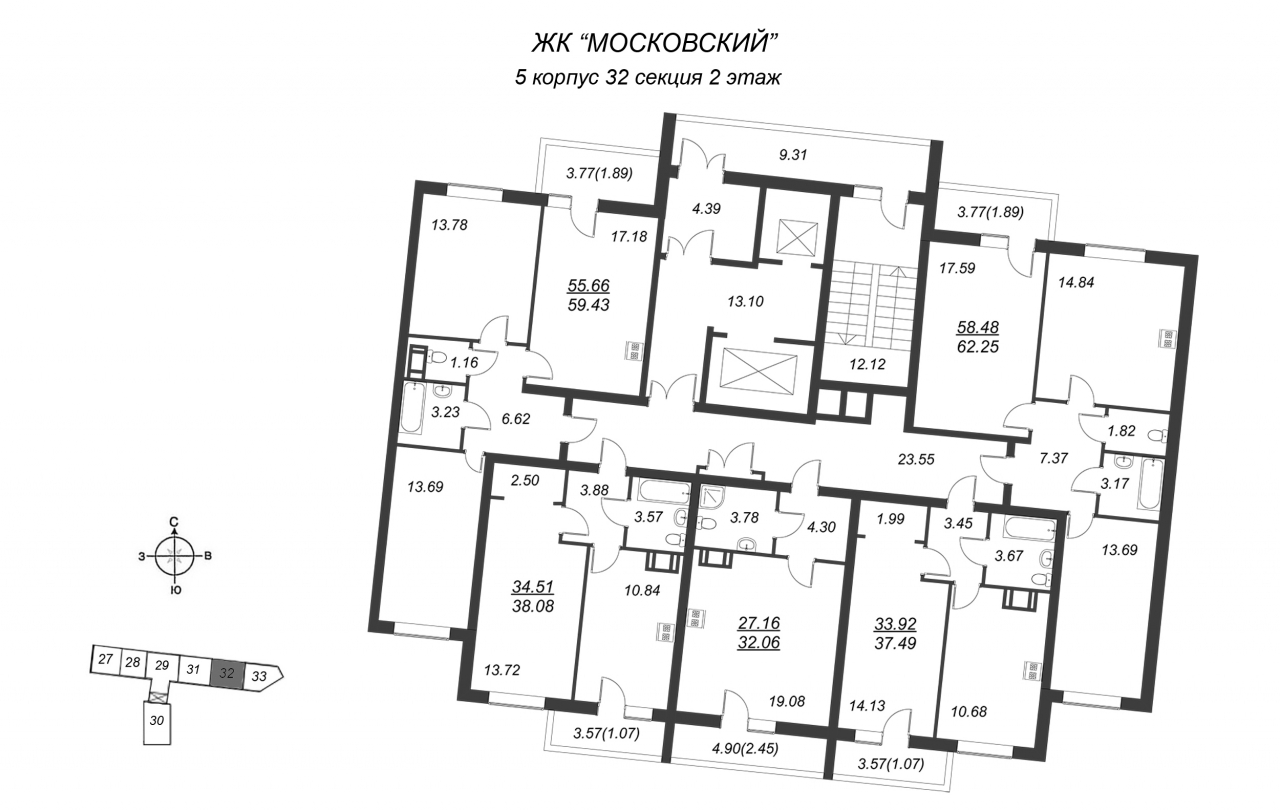 3-комнатная квартира (56м2) на продажу по адресу Пулковское ш.— фото 2 из 4