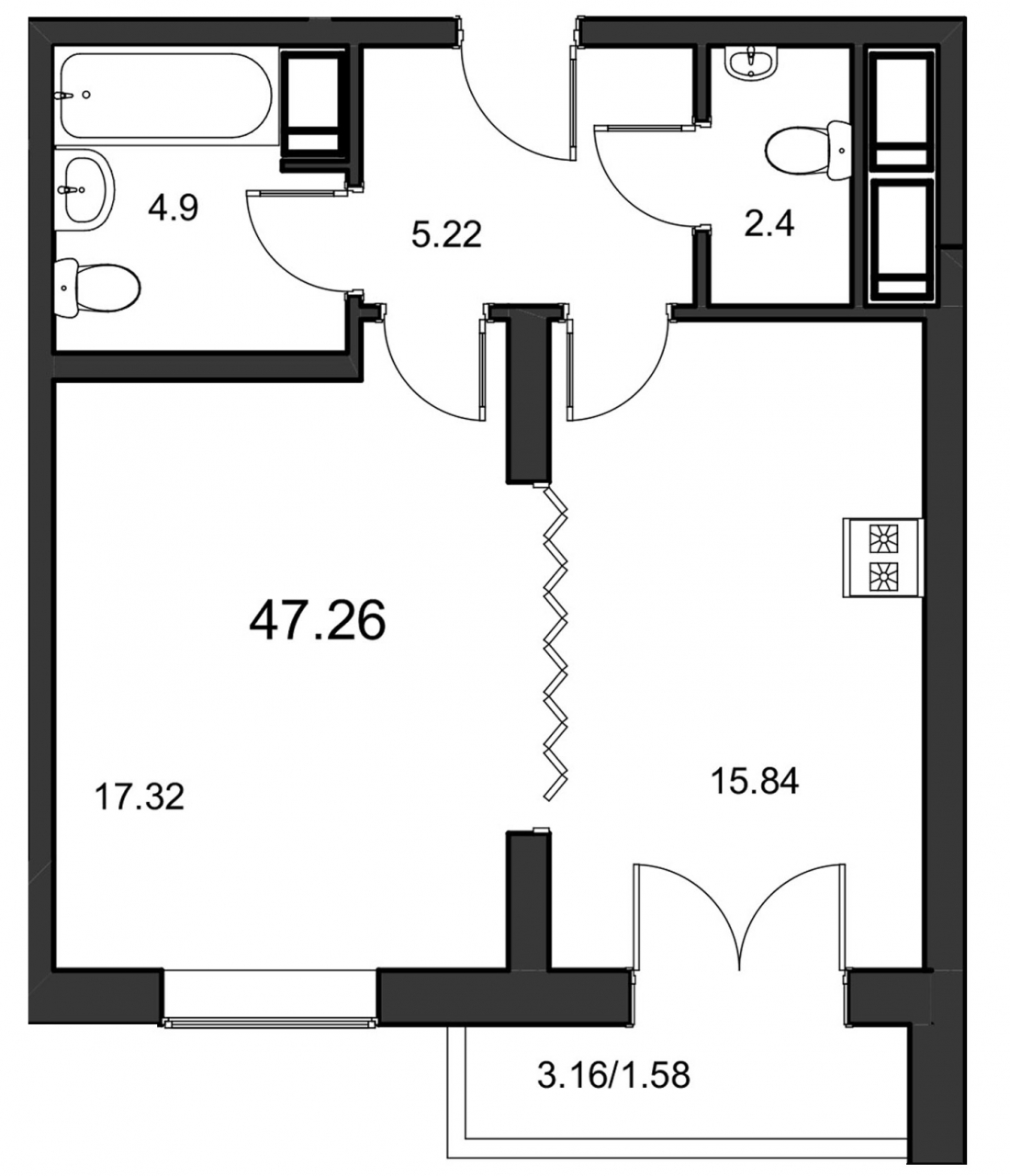 1-комнатная квартира (47м2) на продажу по адресу Тореза пр-кт— фото 1 из 4