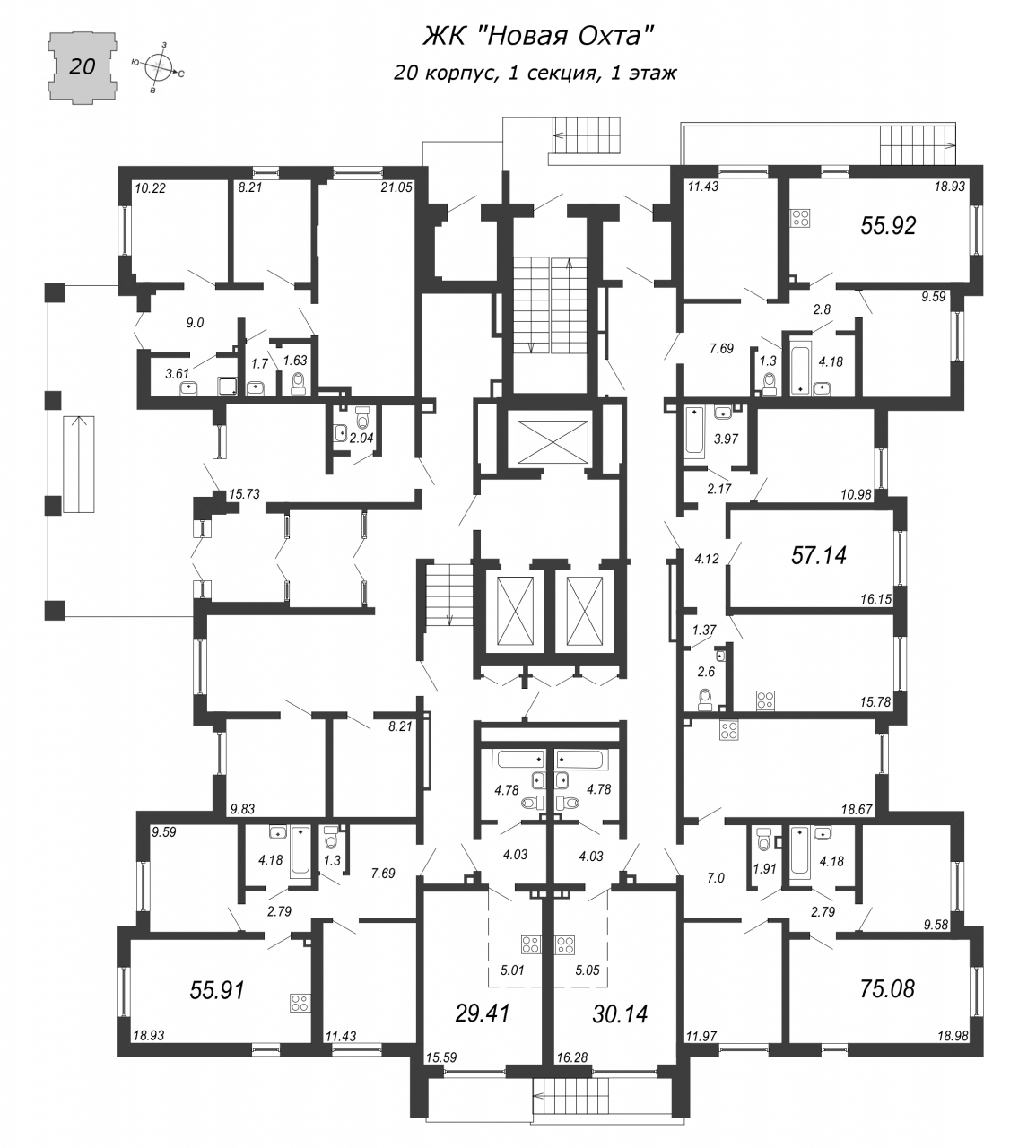 2-комнатная квартира (57м2) на продажу по адресу Муринская дор.— фото 2 из 4