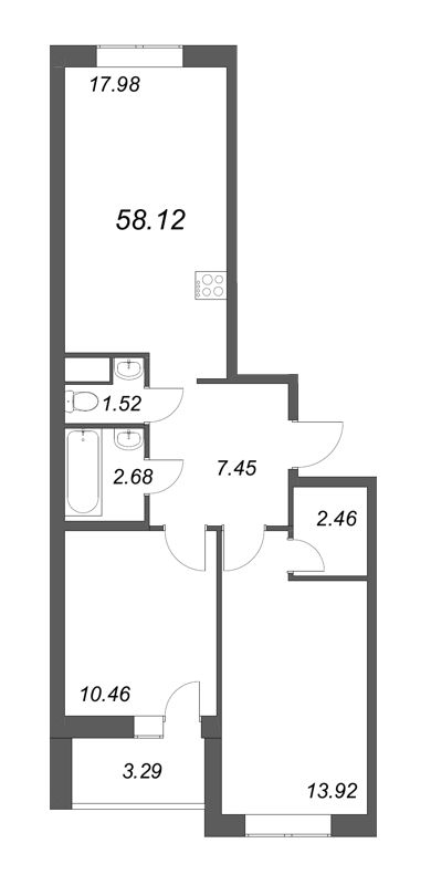3-комнатная квартира (58м2) на продажу по адресу Строителей пр-кт— фото 1 из 4