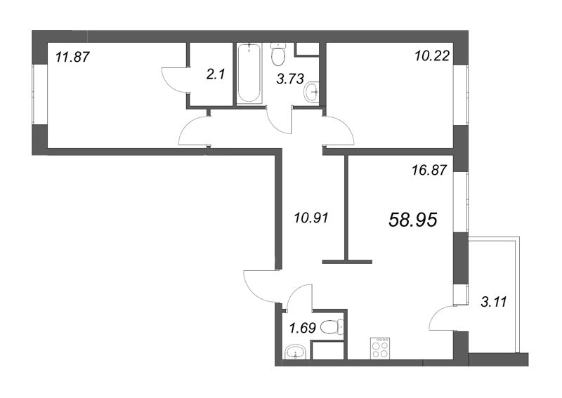 3-комнатная квартира (59м2) на продажу по адресу Строителей пр-кт— фото 1 из 4