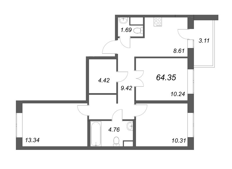 3-комнатная квартира (64м2) на продажу по адресу Строителей пр-кт— фото 1 из 4