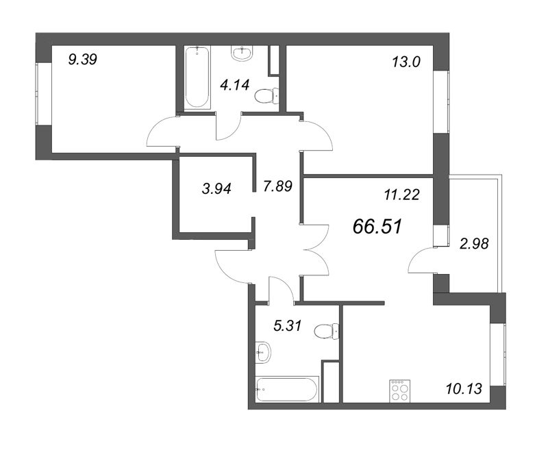 3-комнатная квартира (67м2) на продажу по адресу Строителей пр-кт— фото 1 из 4