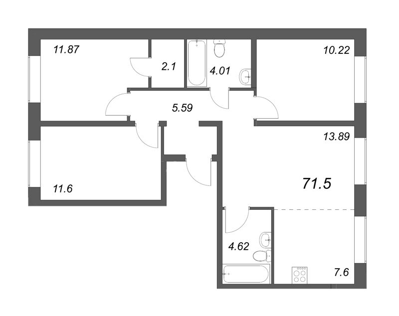 4-комнатная квартира (72м2) на продажу по адресу Строителей пр-кт— фото 1 из 4
