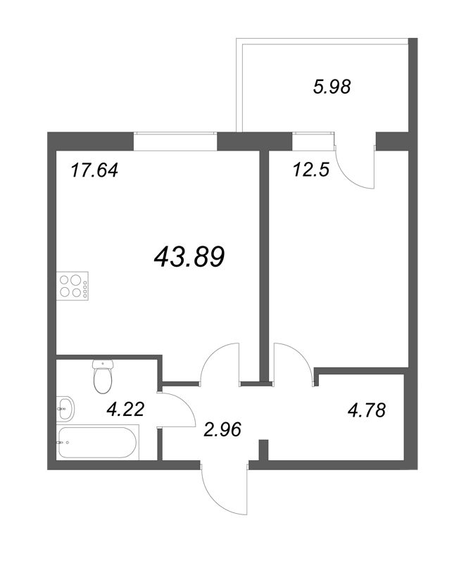 2-комнатная квартира (44м2) на продажу по адресу Понтонная ул.— фото 1 из 4