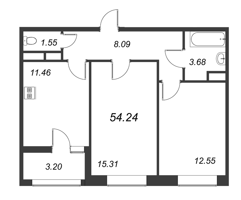 2-комнатная квартира (54м2) на продажу по адресу Земледельческая ул.— фото 1 из 4