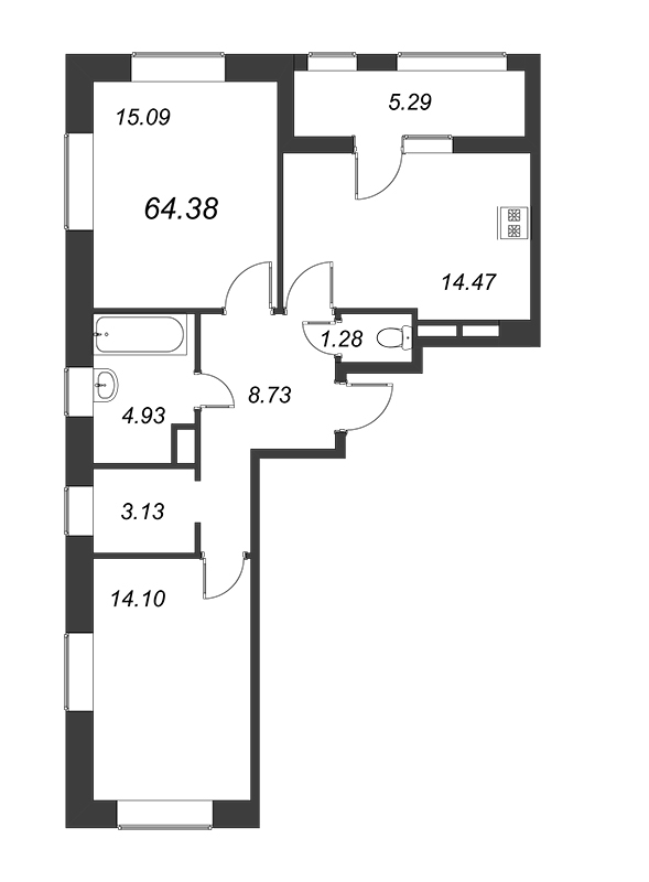 2-комнатная квартира (64м2) на продажу по адресу Земледельческая ул.— фото 1 из 4