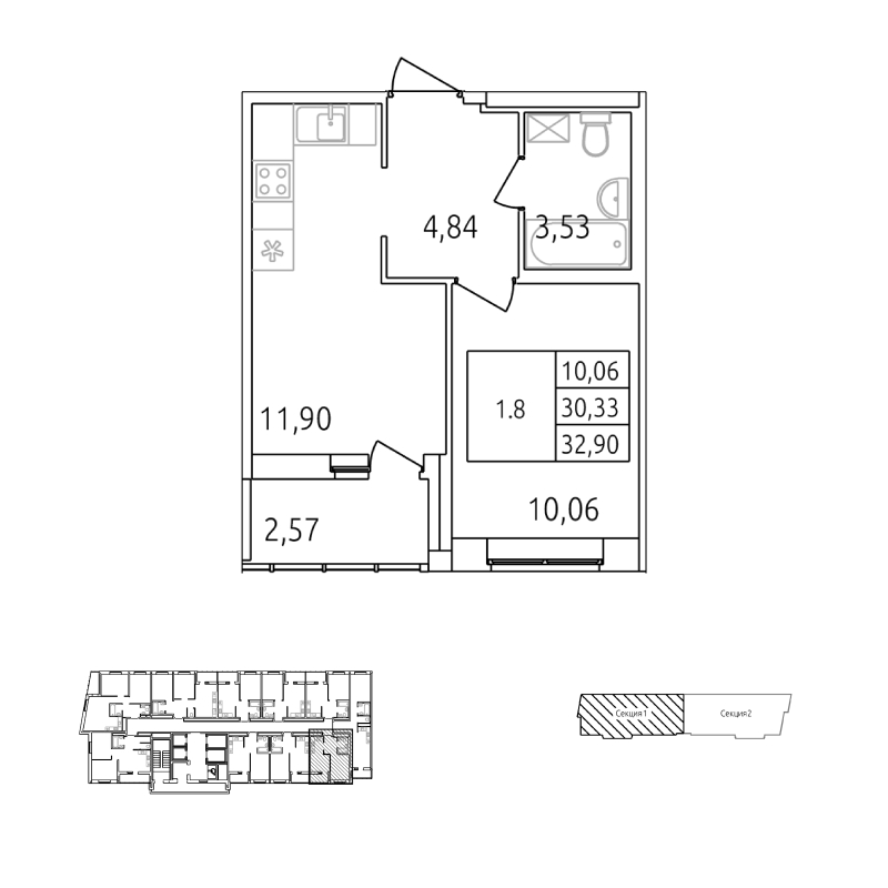 1-комнатная квартира (30м2) на продажу по адресу Покровская Дорога ул.— фото 1 из 3