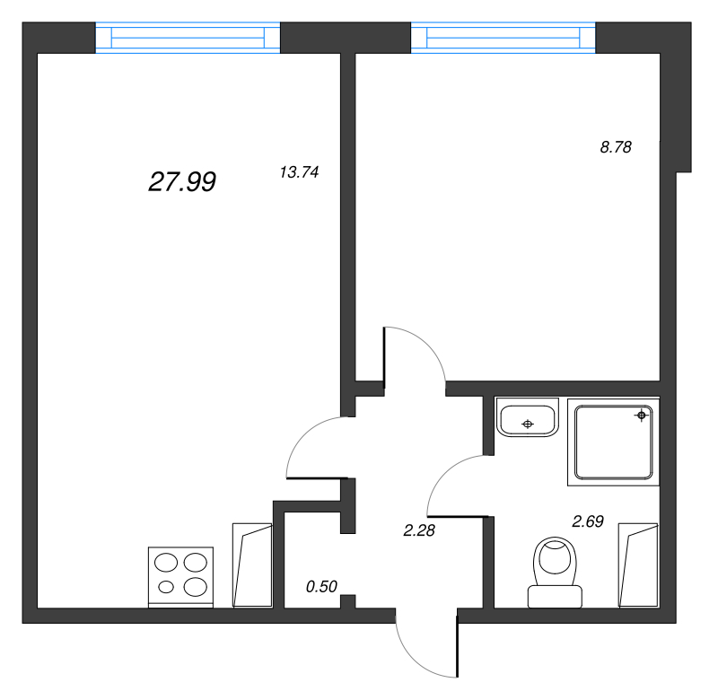 1-комнатная квартира (28м2) на продажу по адресу Муринская дор.— фото 1 из 4