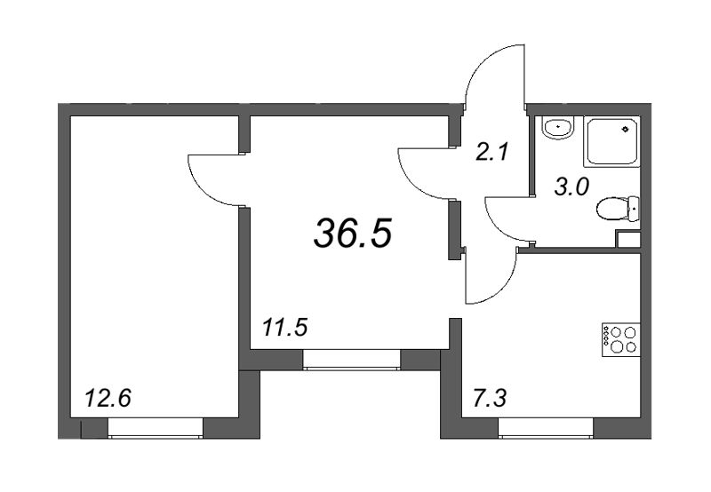 2-комнатная квартира (37м2) на продажу по адресу Муринская дор.— фото 1 из 4