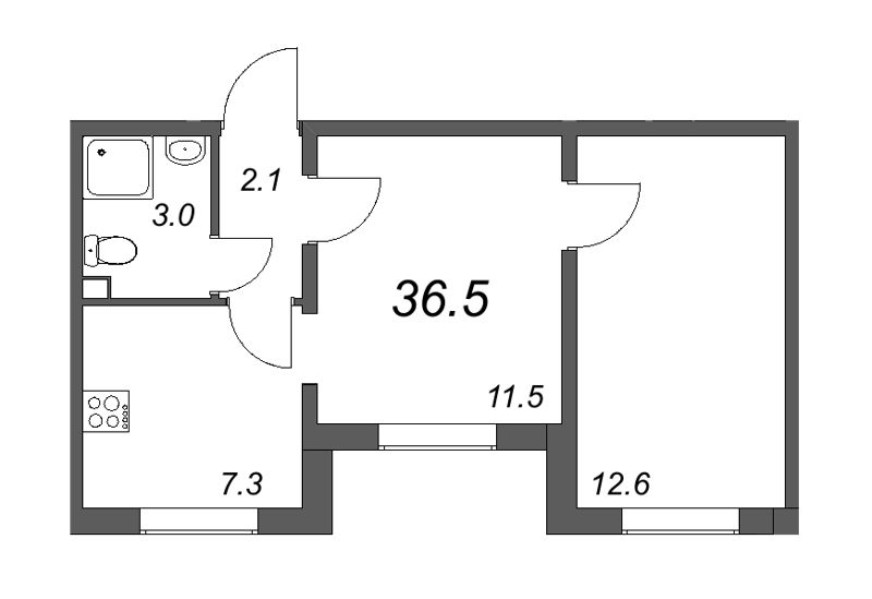 2-комнатная квартира (37м2) на продажу по адресу Муринская дор.— фото 1 из 4