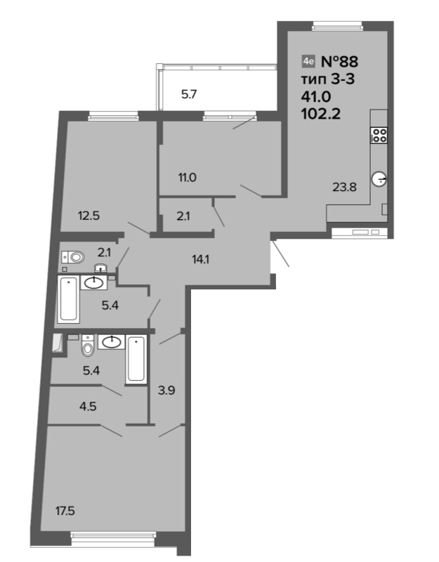 4-комнатная квартира (103м2) на продажу по адресу 11-я Красноармейская ул.— фото 1 из 4