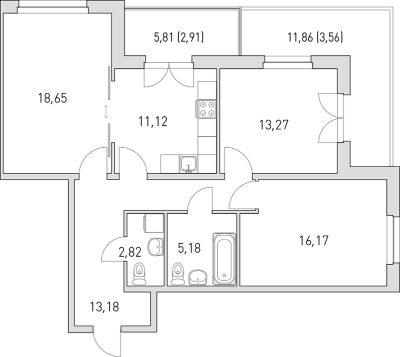 3-комнатная квартира (87м2) на продажу по адресу Солнечная ул.— фото 1 из 4