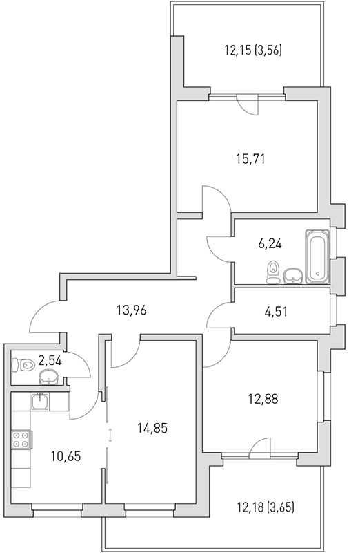 3-комнатная квартира (89м2) на продажу по адресу Солнечная ул.— фото 1 из 4