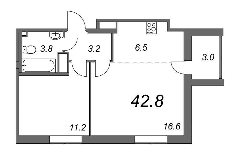 2-комнатная квартира (43м2) на продажу по адресу Октябрьская наб.— фото 1 из 4