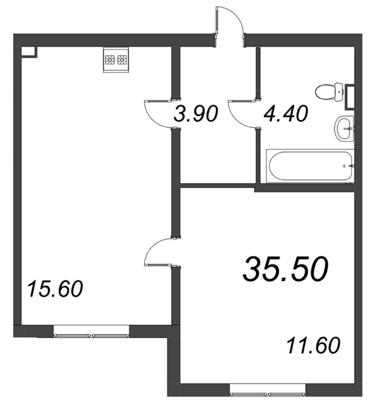 1-комнатная квартира (36м2) на продажу по адресу Октябрьская наб.— фото 1 из 5