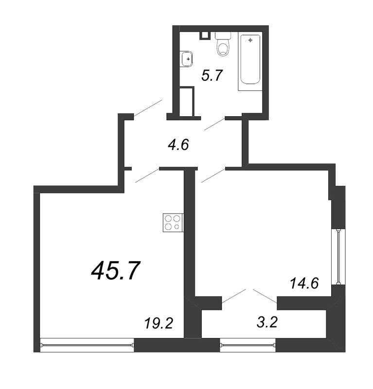1-комнатная квартира (46м2) на продажу по адресу Октябрьская наб.— фото 1 из 4