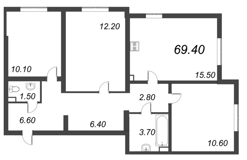 3-комнатная квартира (69м2) на продажу по адресу Октябрьская наб.— фото 1 из 5