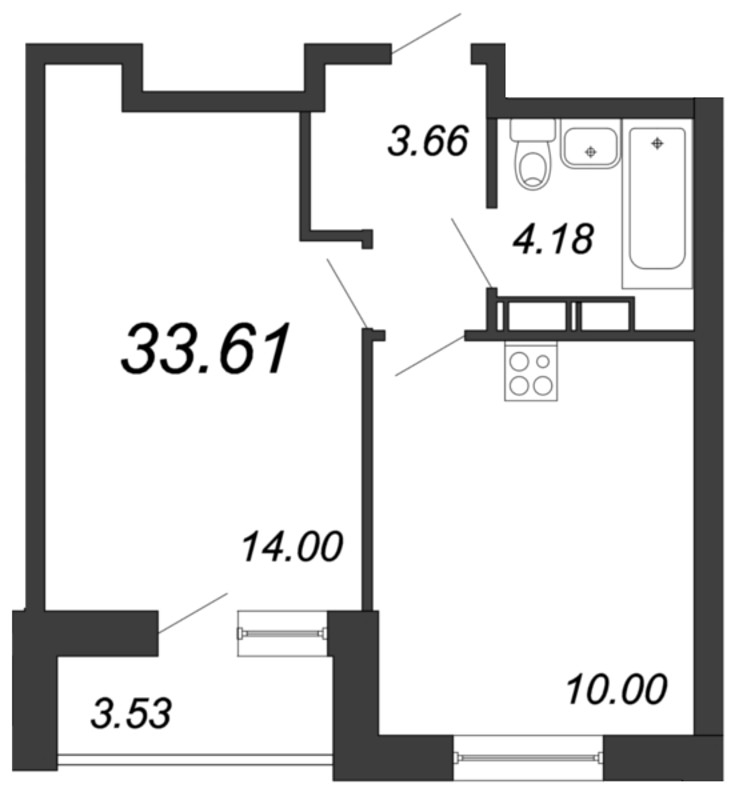 1-комнатная квартира (34м2) на продажу по адресу Александра Грина б-р— фото 1 из 4