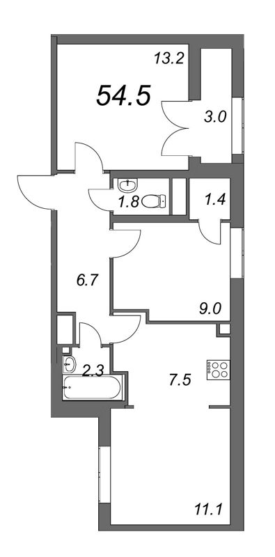 3-комнатная квартира (55м2) на продажу по адресу Октябрьская наб.— фото 1 из 4