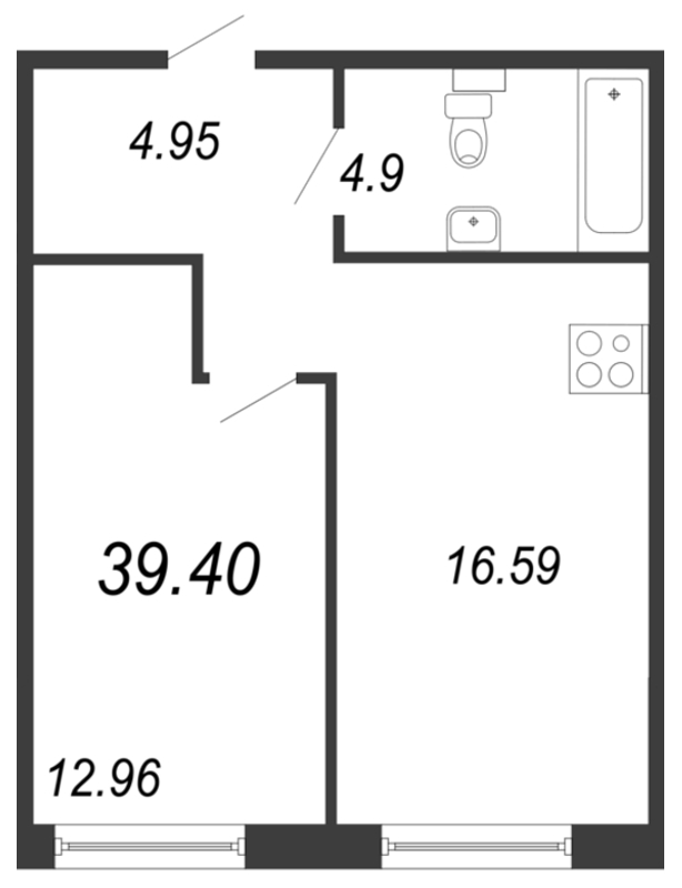 2-комнатная квартира (39м2) на продажу по адресу Белоостровская ул.— фото 1 из 4