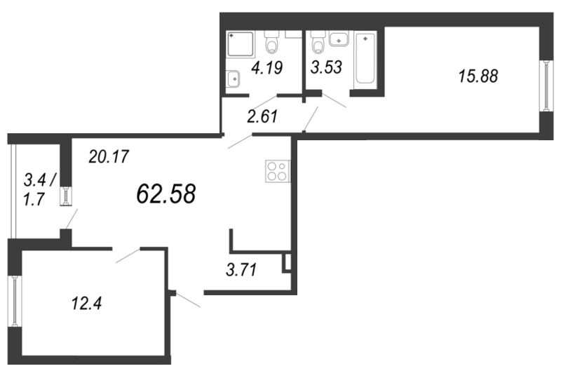 3-комнатная квартира (63м2) на продажу по адресу Белоостровская ул.— фото 1 из 4