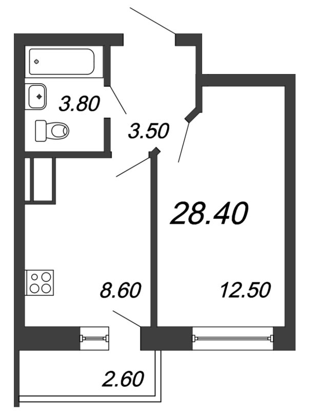 1-комнатная квартира (28м2) на продажу по адресу Октябрьская наб.— фото 1 из 4