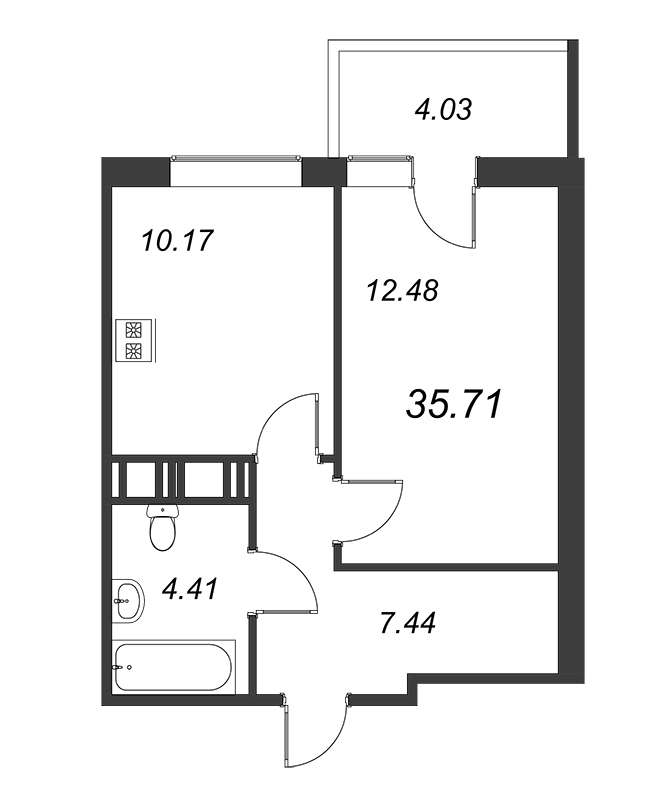 1-комнатная квартира (36м2) на продажу по адресу Современников ул.— фото 1 из 4