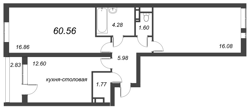 2-комнатная квартира (60м2) на продажу по адресу Земледельческая ул.— фото 1 из 4