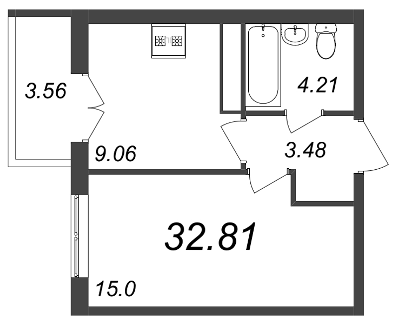 1-комнатная квартира (33м2) на продажу по адресу Школьная ул.— фото 1 из 4