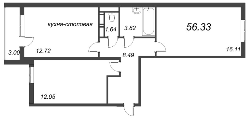 2-комнатная квартира (56м2) на продажу по адресу Земледельческая ул.— фото 1 из 4