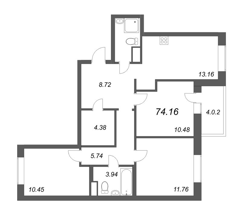4-комнатная квартира (74м2) на продажу по адресу Строителей пр-кт— фото 1 из 4