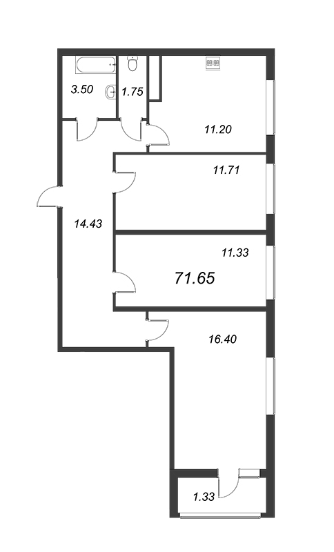3-комнатная квартира (72м2) на продажу по адресу Строителей пр-кт— фото 1 из 4