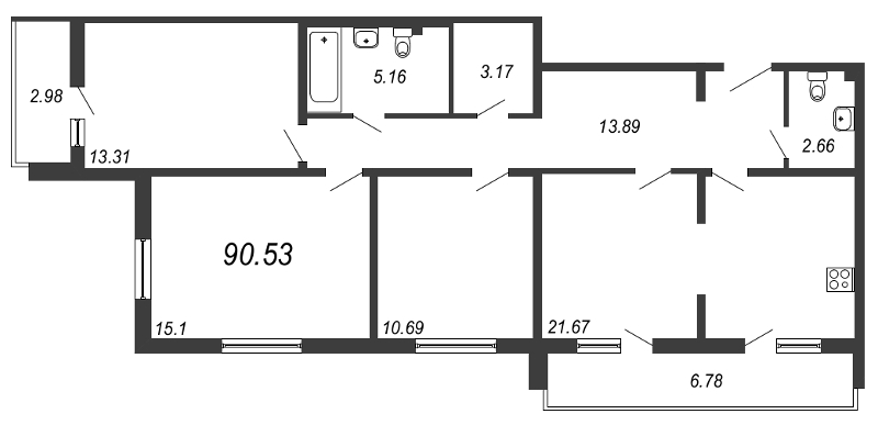 3-комнатная квартира (91м2) на продажу по адресу Шуваловский пр-кт— фото 1 из 4