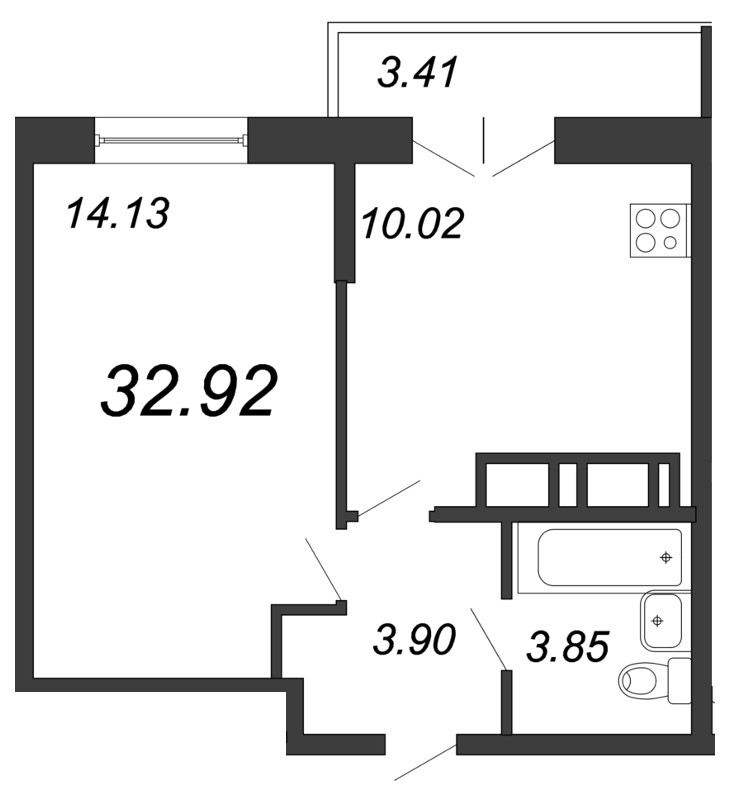 1-комнатная квартира (33м2) на продажу по адресу Александра Грина б-р— фото 1 из 4