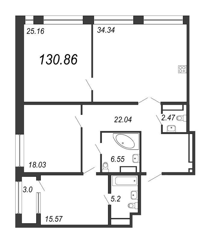4-комнатная квартира (131м2) на продажу по адресу Юрия Гагарина пр-кт— фото 1 из 4