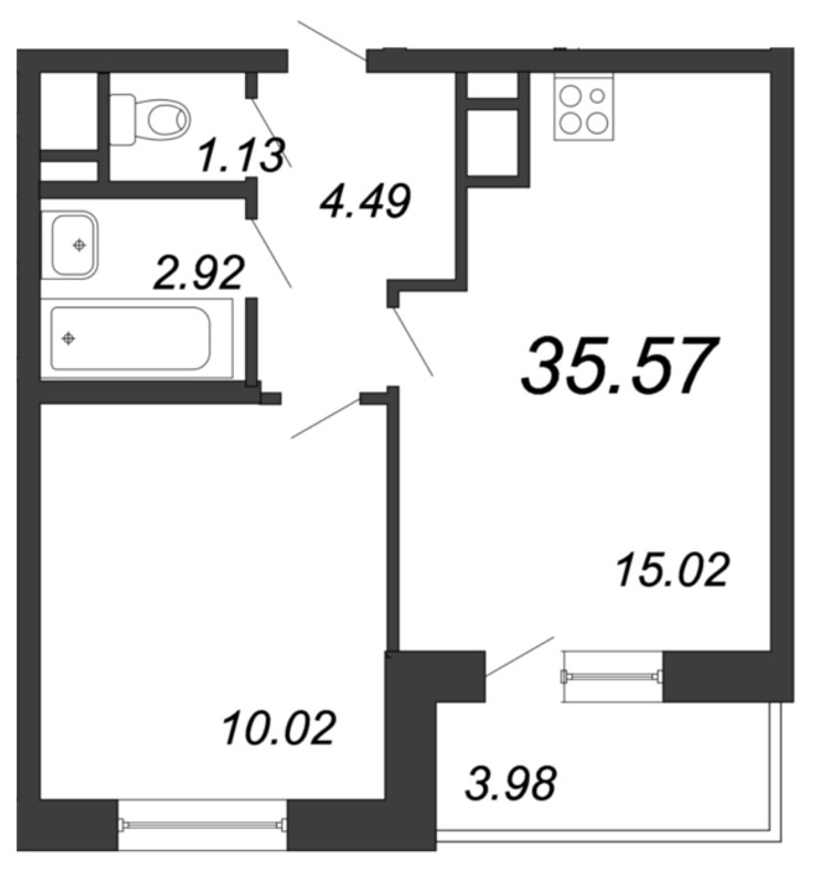 2-комнатная квартира (36м2) на продажу по адресу Александра Грина б-р— фото 1 из 4