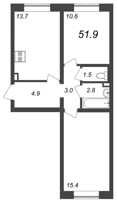 2-комнатная квартира (52м2) на продажу по адресу Октябрьская наб.— фото 1 из 4