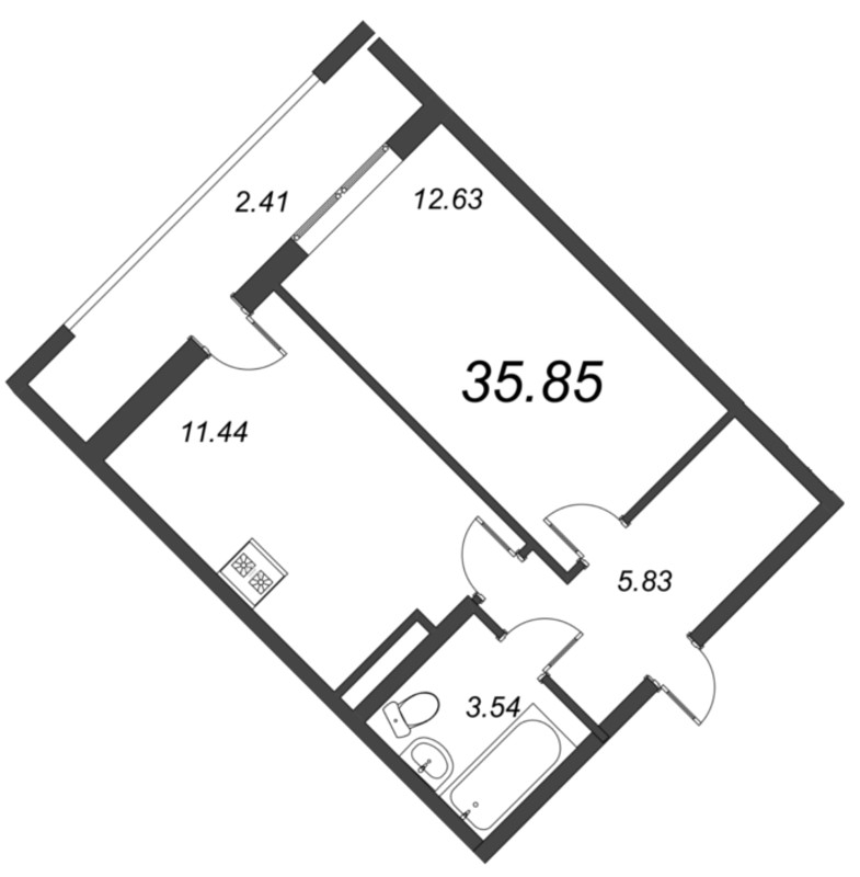 1-комнатная квартира (36м2) на продажу по адресу Европейский пр-кт— фото 1 из 4