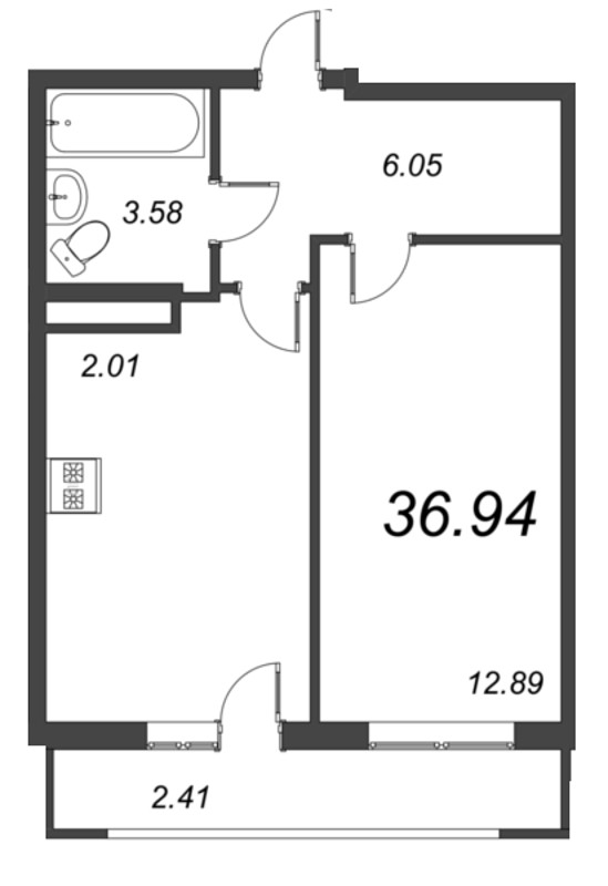 1-комнатная квартира (37м2) на продажу по адресу Европейский пр-кт— фото 1 из 4