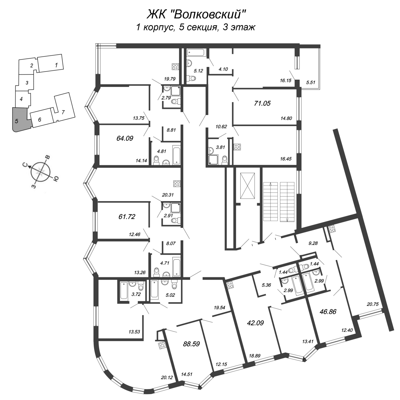 4-комнатная квартира (89м2) на продажу по адресу Волковский пр-кт— фото 2 из 4