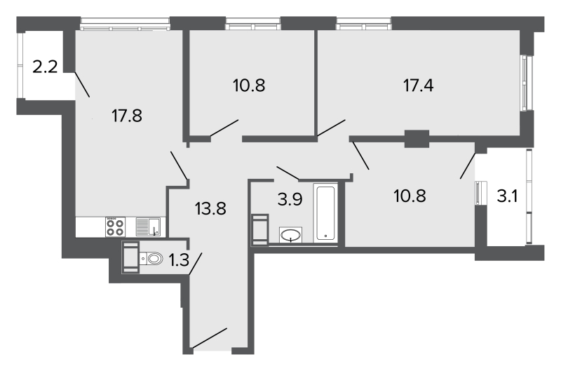 4-комнатная квартира (76м2) на продажу по адресу Комендантский пр-кт— фото 1 из 3